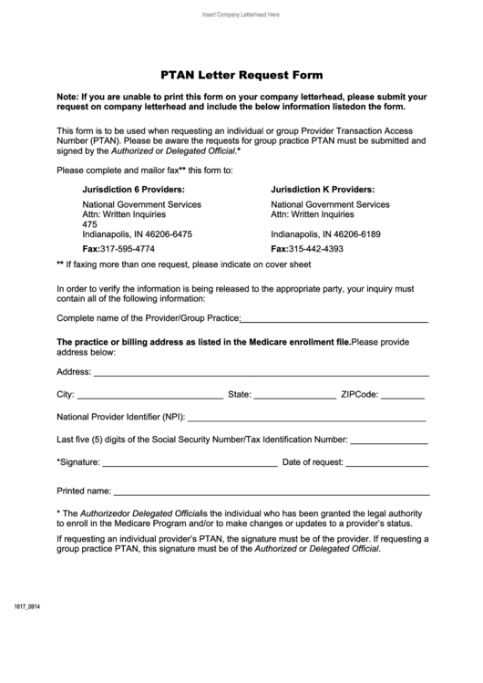 Fillable Ptan Letter Request Form Printable pdf