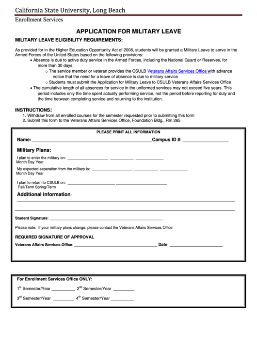 Application For Military Leave Form