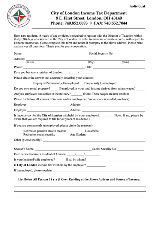 New Residence Form City Of London Printable Pdf Download New Residence Form City Of London Printable Pdf Download