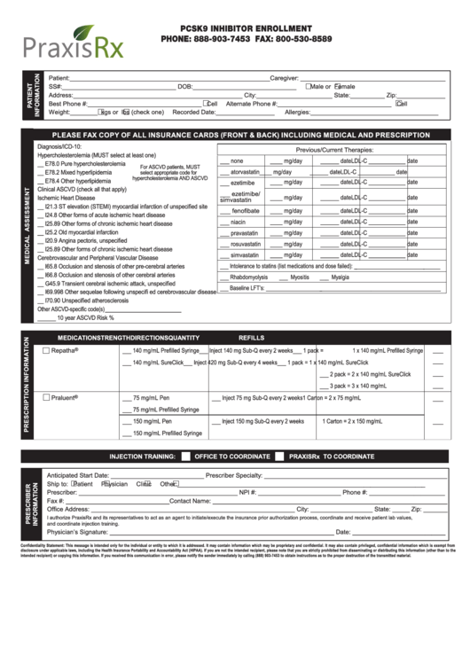 Fillable Pcsk9 Inhibitor Enrollment Form Printable pdf