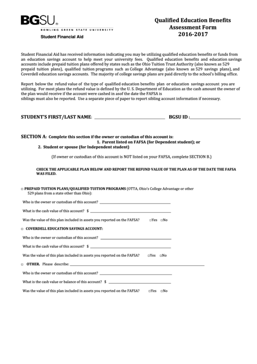 Qualified Education Benefits Assessment Form