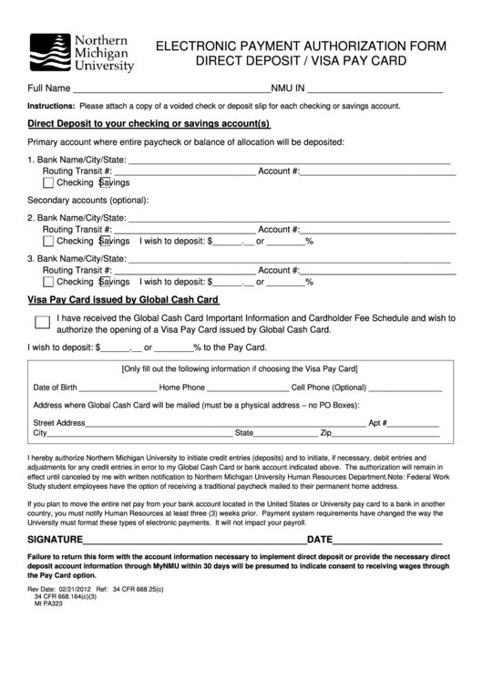Electronic Payment Authorization Form Printable pdf