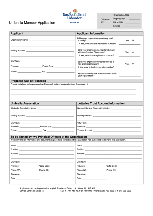 Umbrella Member Application Printable pdf