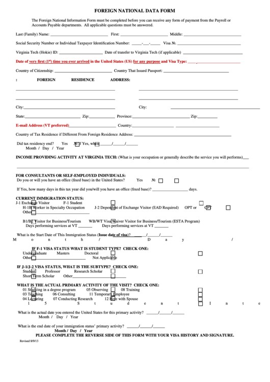 Foreign National Data Form