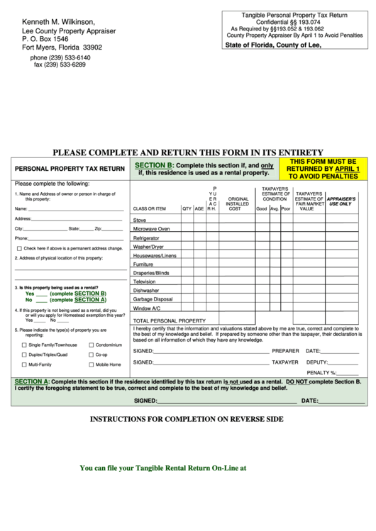 Tangible Personal Property Rental Tax Return Form Printable pdf