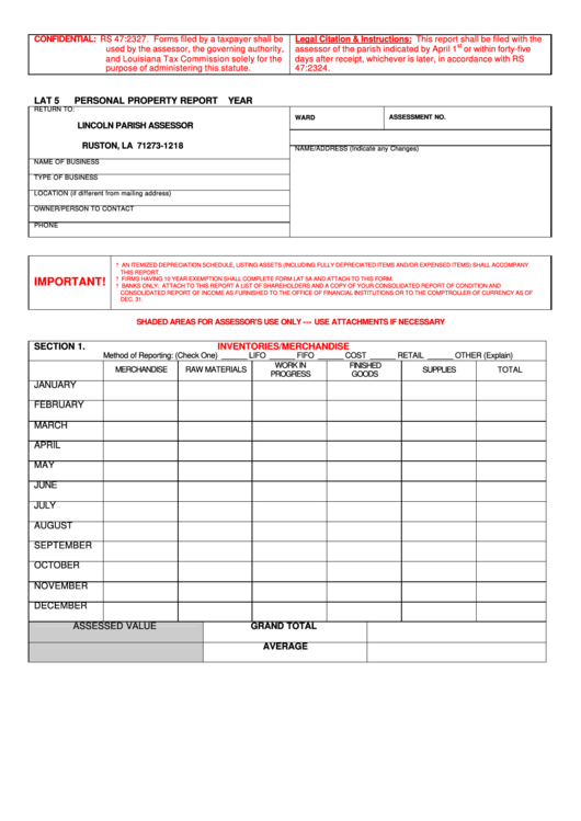 Personal Property Report Template