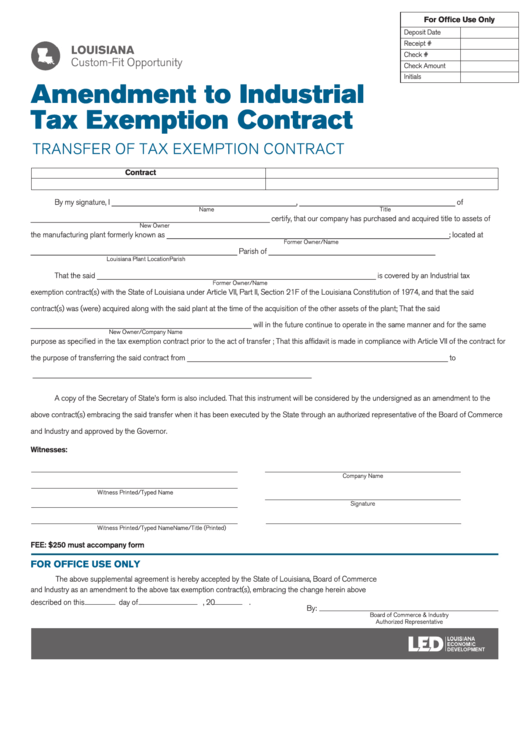 Fillable Transfer Of Tax Exemption Contract Form Printable pdf