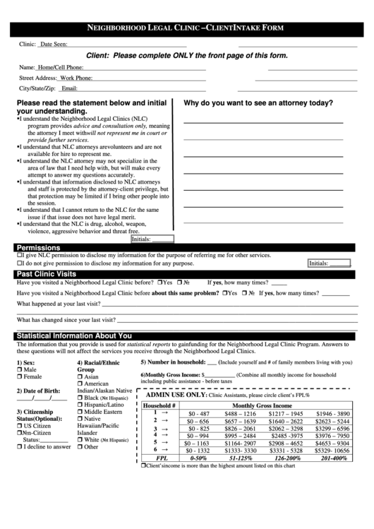 Client Intake Form Printable pdf