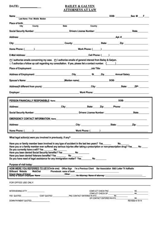 Civil Intake Form Printable pdf