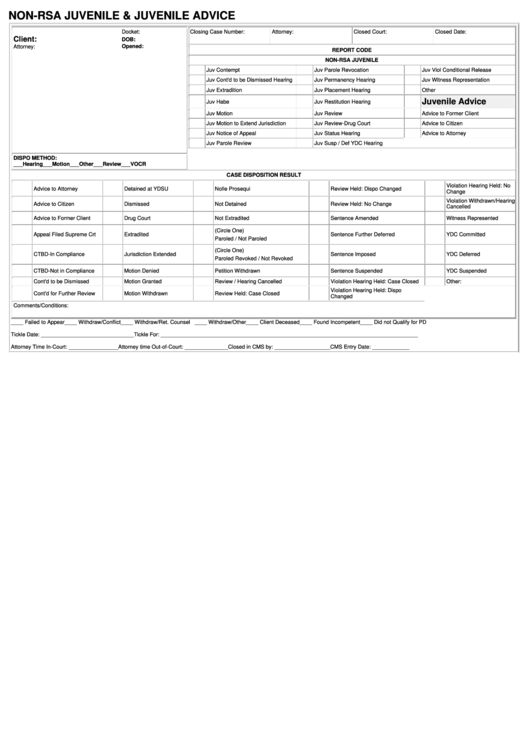 Non-Rsa Juvenile & Juvenile Advice Form Printable pdf