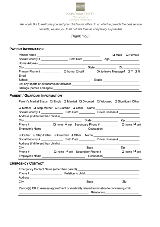 New Child Patient Form Printable pdf