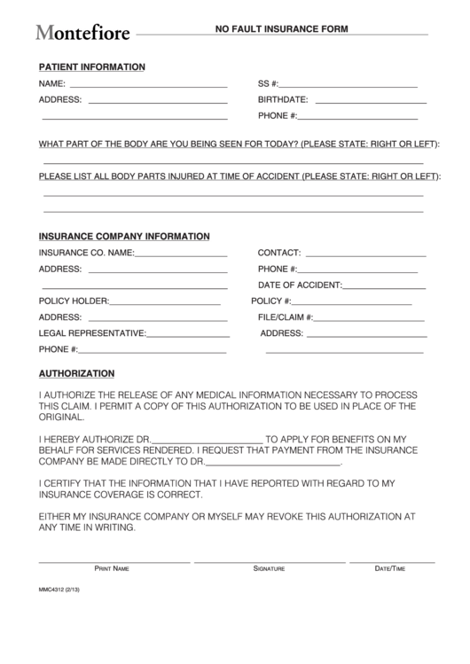 Form Nf-Aob No Fault Insurance Form Printable pdf