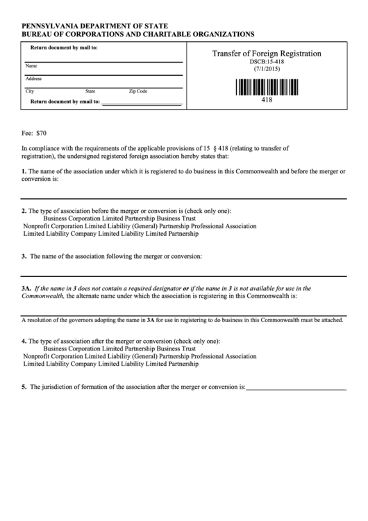 Fillable Form Dscb15418 Transfer Of Foreign