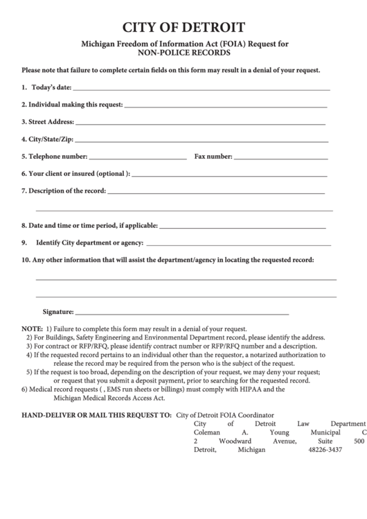 Request For Non-Police Records Form Printable pdf