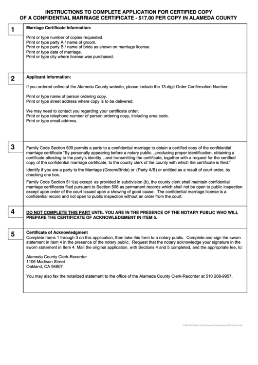 Fillable Application For Certified Copy Of A Confidential Marriage Certificate Template Printable pdf