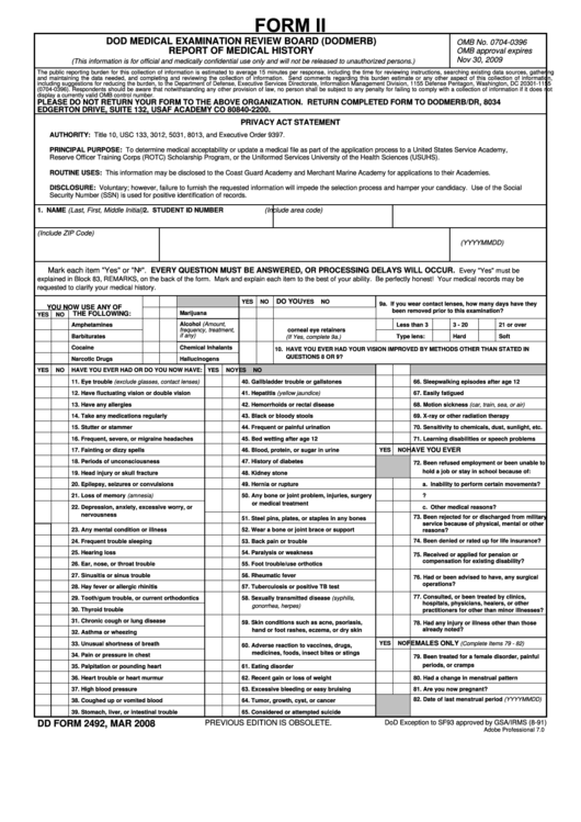 Dd Form 2492 Dod Medical Examination Review Board (Dodmerb) Report Of Medical History Printable pdf