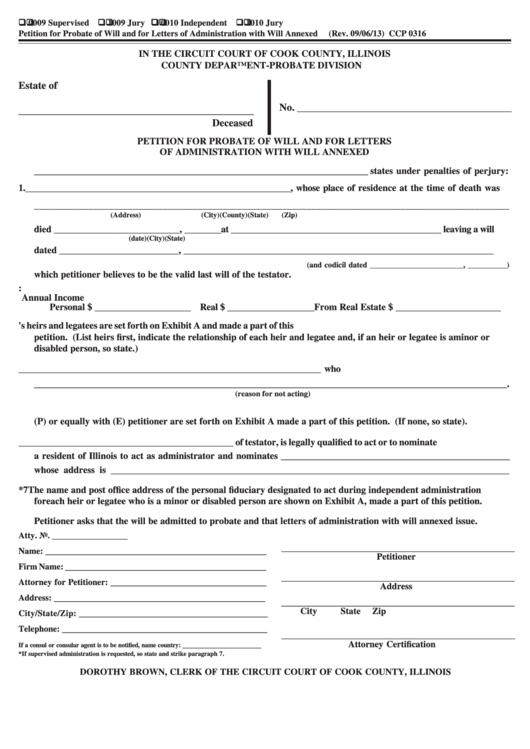 Fillable Petition Form For Probate Of Will And For Letters Of Administration With Will Annexed Printable pdf