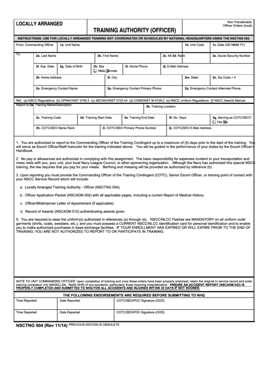 Fillable Nsctng 004 - Navy Report Form - Locally Arranged Training Authority (Officer) Printable pdf