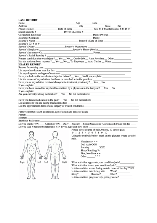 Chiropractic Case History Form Printable pdf