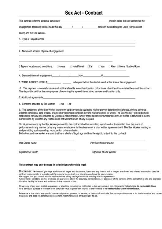 Sex Act - Contract Form printable pdf download
