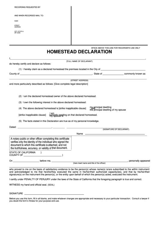 Fillable Homestead Declaration Template Printable pdf