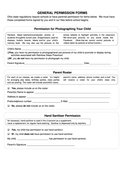 Fillable General Parental Permission Form Printable pdf