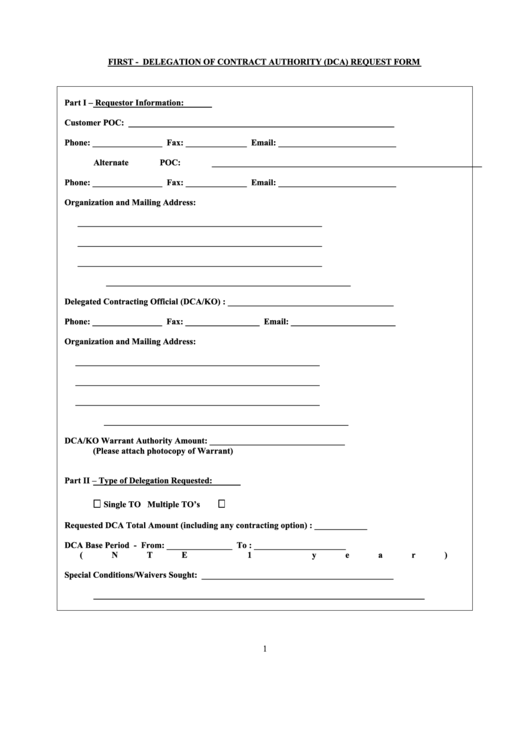 Delegation Of Contract Authority (Dca) Request Form Printable pdf