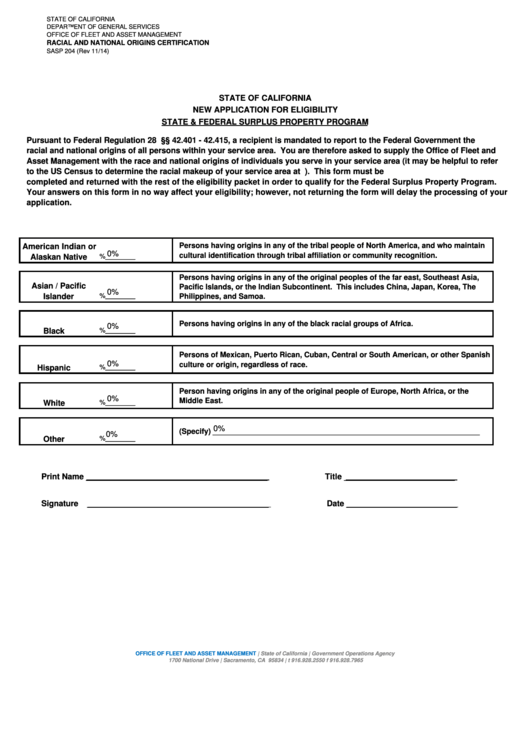 Fillable New Applicant For Eligibility Form - State Of California Department Of General Services Printable pdf