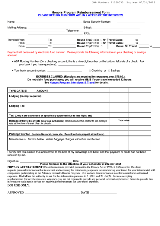 Honors Program Reimbursement Form