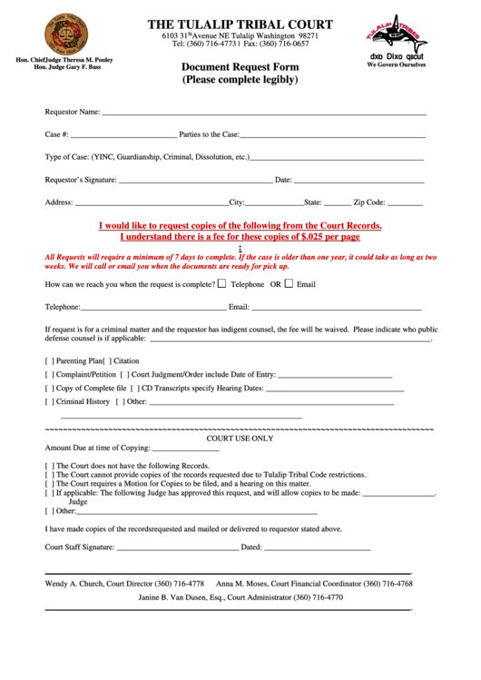 Court Document Request Form Printable pdf