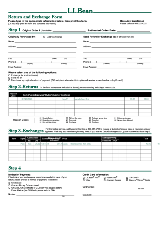 Fillable Return And Exchange Form Printable Pdf Download