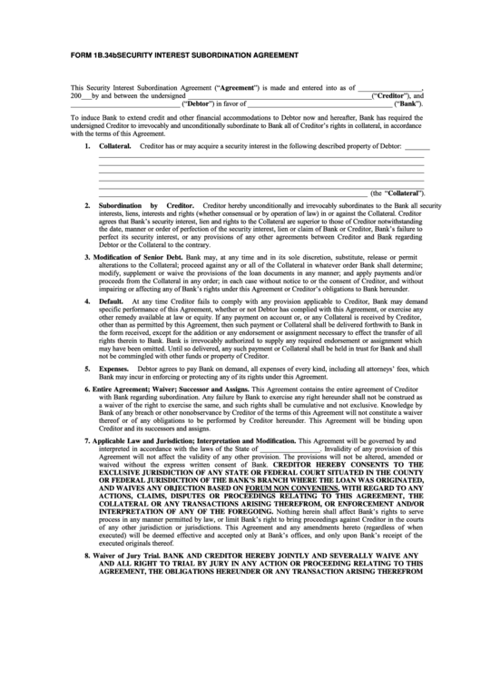 Form 1b.34b Security Interest Subordination Agreement Template Printable pdf