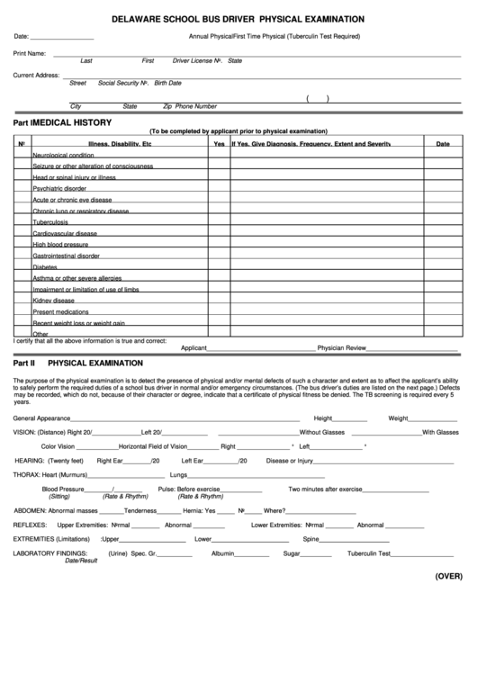 School Bus Physical Exam Form Dl 704 Printable Printable Forms Free Online 1369