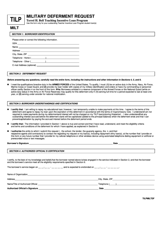 Military Deferment Request Form