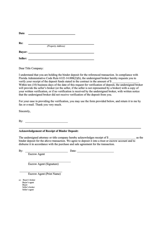 Receipt Of The Deposit Funds Verification Letter Template Printable pdf