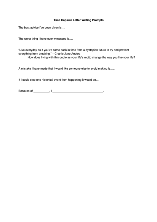 Time Capsule Letter Writing Prompts Template Printable pdf