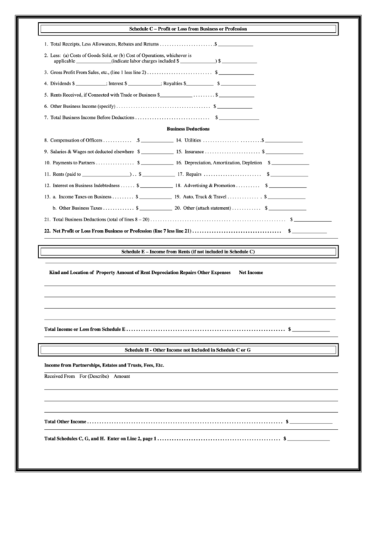 Business Tax Return Form (Schedules C, E, H) Printable pdf