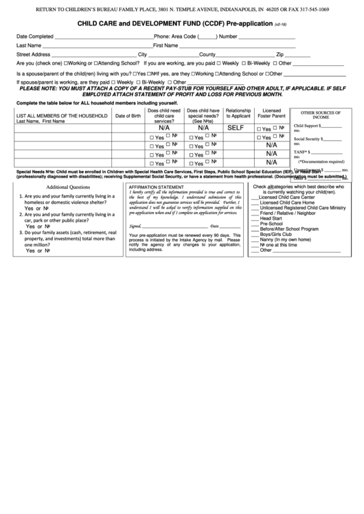 Child Care And Development Fund Pre-Application Template Printable pdf