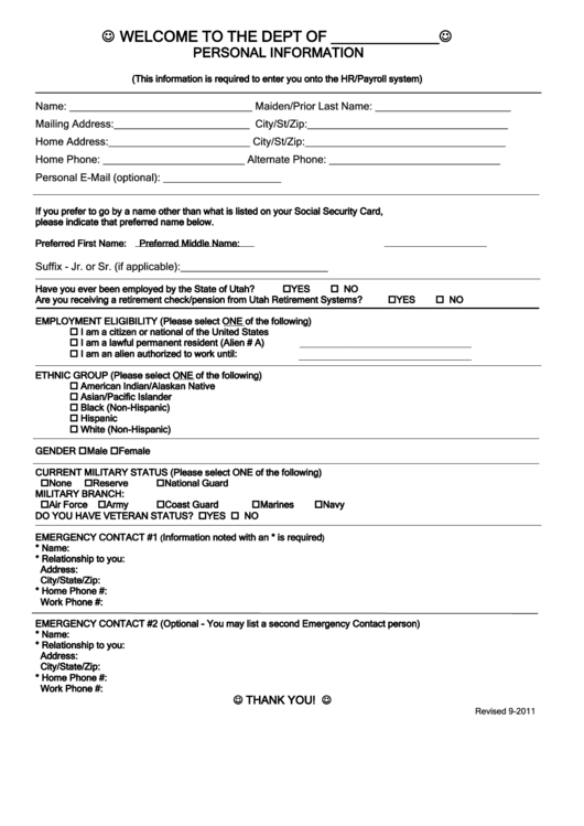 Personal Information Form Printable pdf
