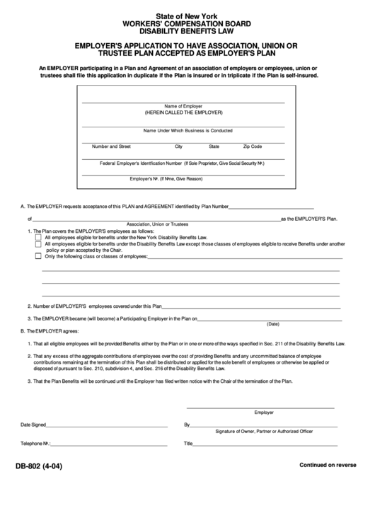 Fillable Form Db-802 - Employer
