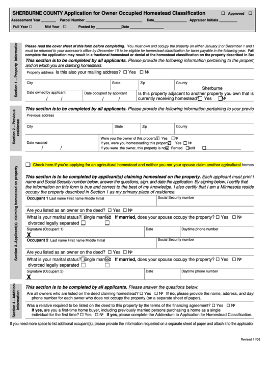 Fillable Application For Owner Occupied Homestead Classification Form ...