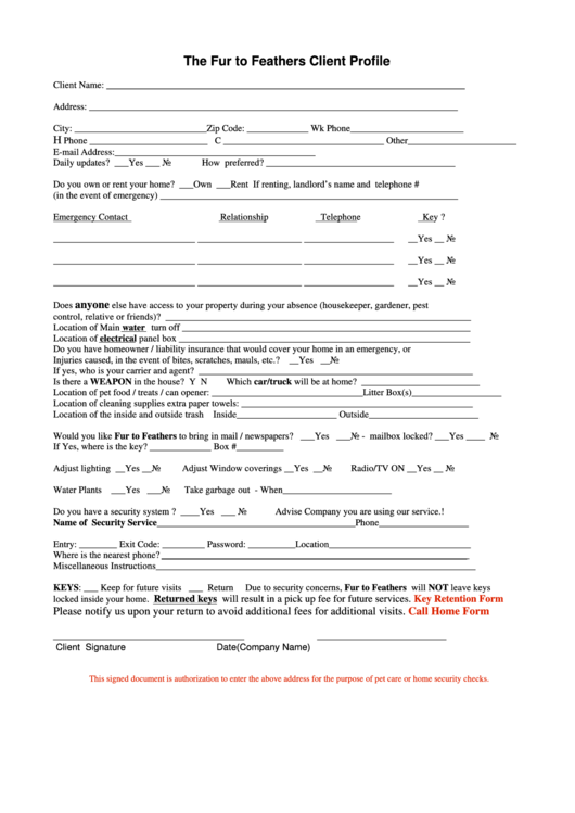 Client Profile Form Printable pdf