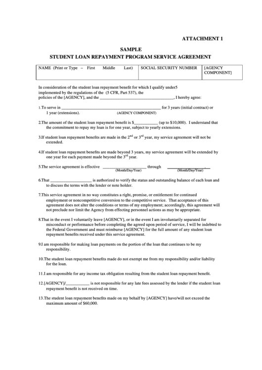 Student Loan Repayment Program Service Agreement Form Printable pdf