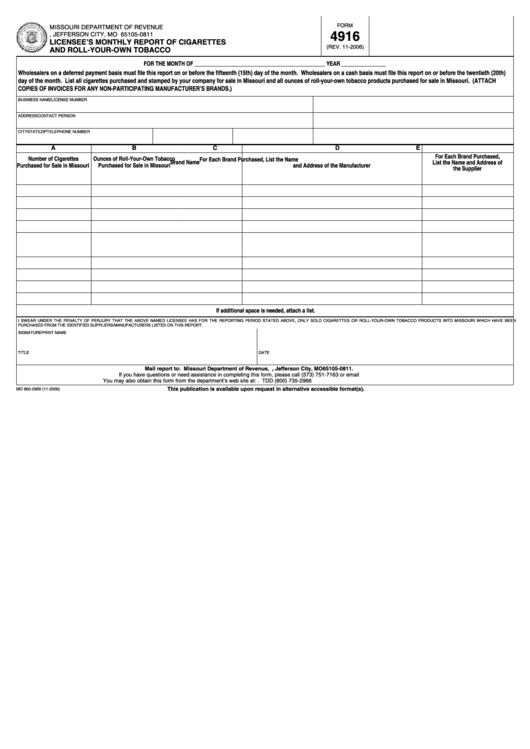 Fillable Form 4916 - Licensee