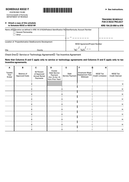 Form 41a720-S42 - Schedule Keoz-T - Tracking Schedule For A Keoz Project - 2006 Printable pdf