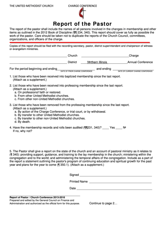 Fillable Report Of The Pastor Form Printable pdf