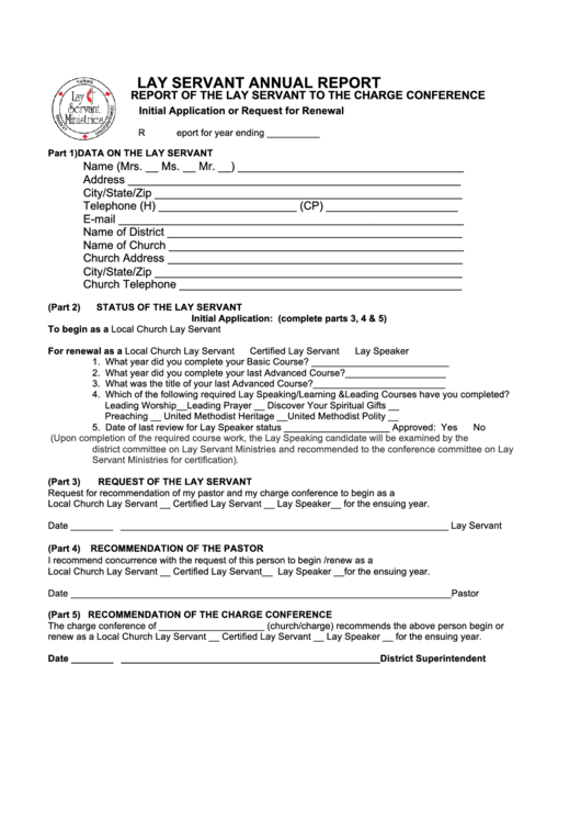 Fillable Lay Servant Annual Report Form Printable pdf