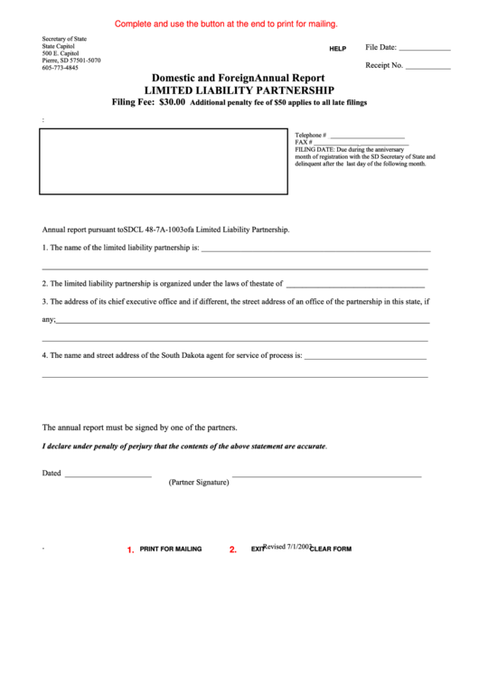 Fillable Domestic And Foreign Annual Report Limited Liability Partnership Form Printable pdf