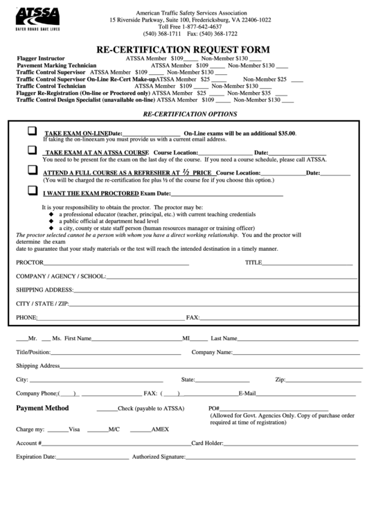 Re-Certification Request Form Printable pdf