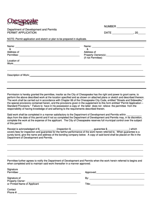 Fillable Permit Application Form Printable pdf
